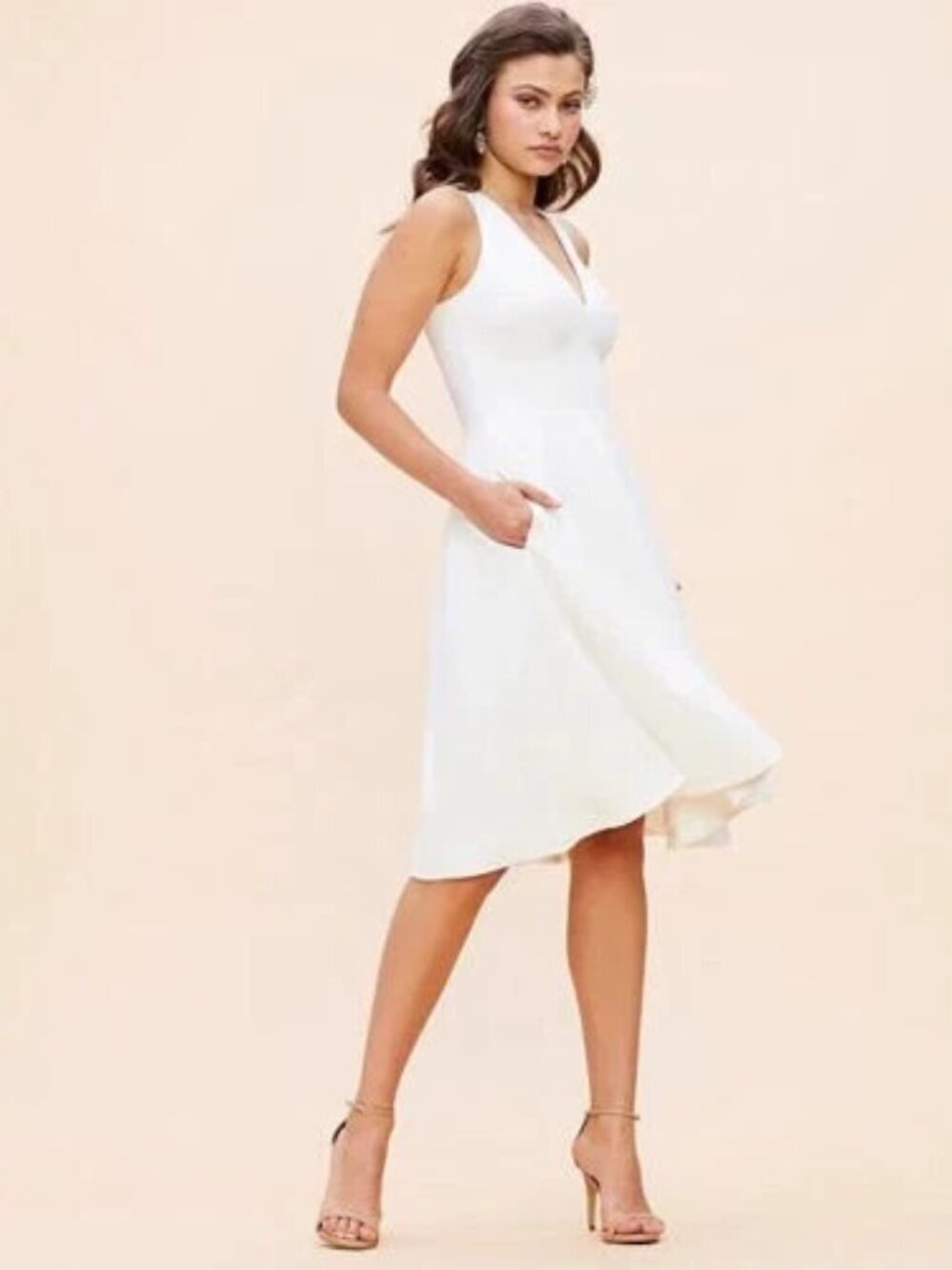 Dress the Population White V-Neck Fit-and-Flare Dress NWT Size Large